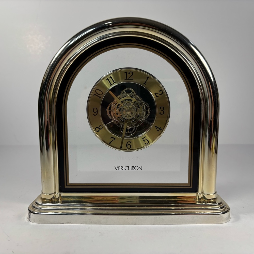 VINTAGE VERICHRON Quartz Takane Gold‎ MANTEL Desk Clock Gears Move Works